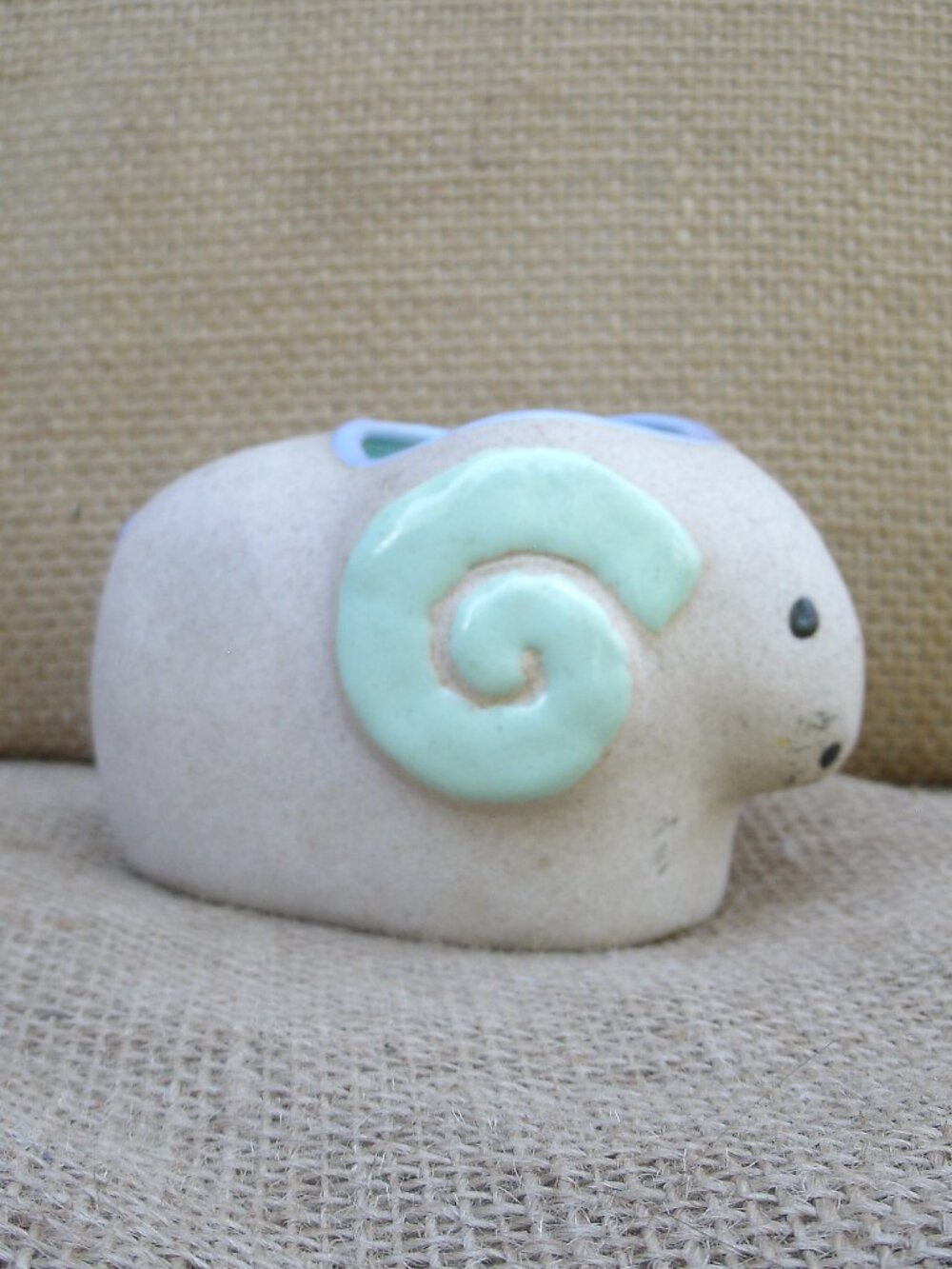 Vintage Handmade Art Pottery Big Horn Ram Candle